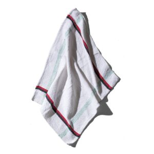 theedoek PUEBCO off white met rood en zwarte streep van recycled katoen