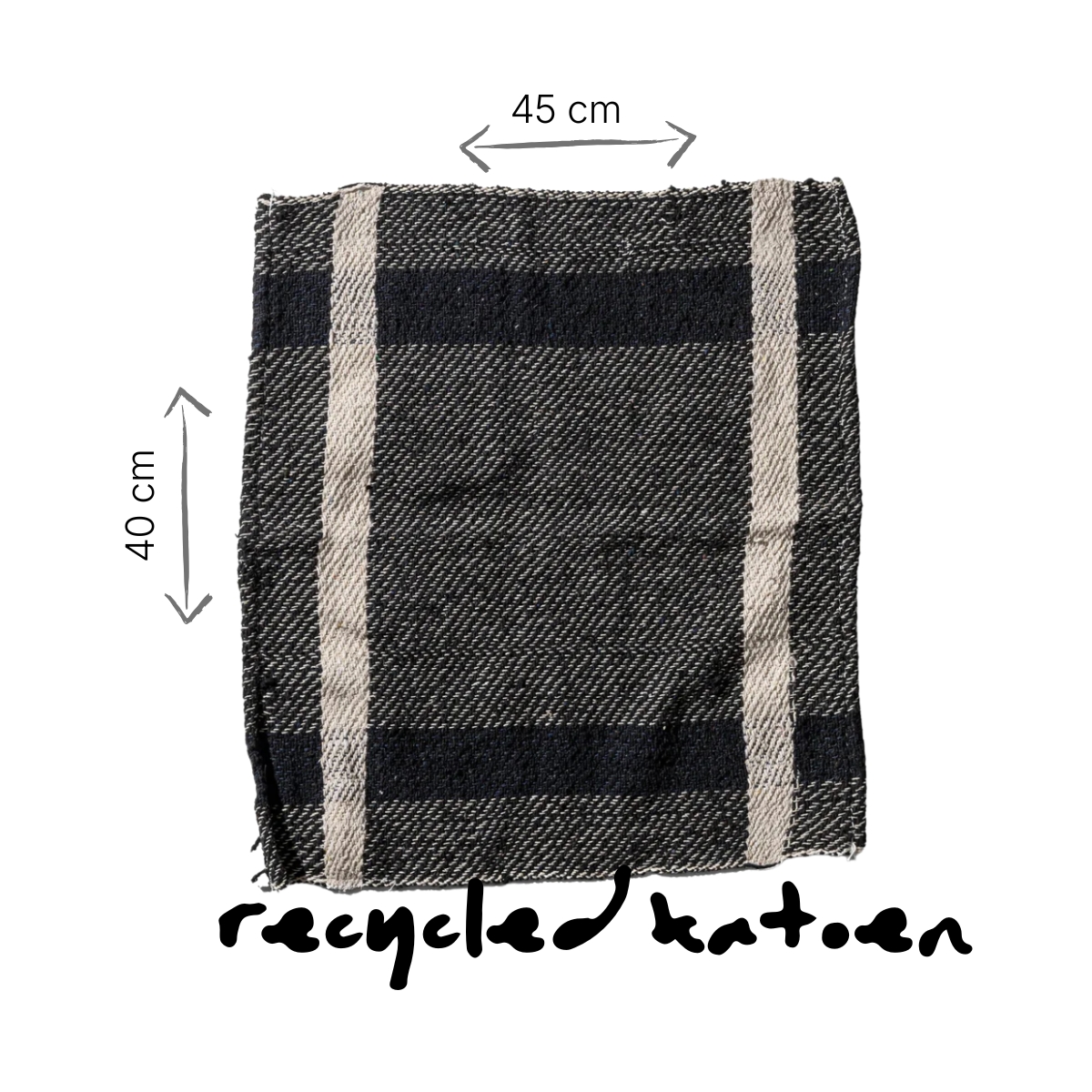 handdoek PUEBCO zwart met zwart/wit ruit van recycled stof met maatvoering 40cm x 45cm