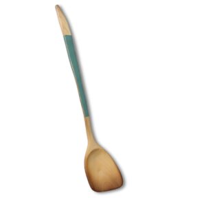 Opscheplepel sprokkelhout petrol handvat 34 cm | handgemaakt