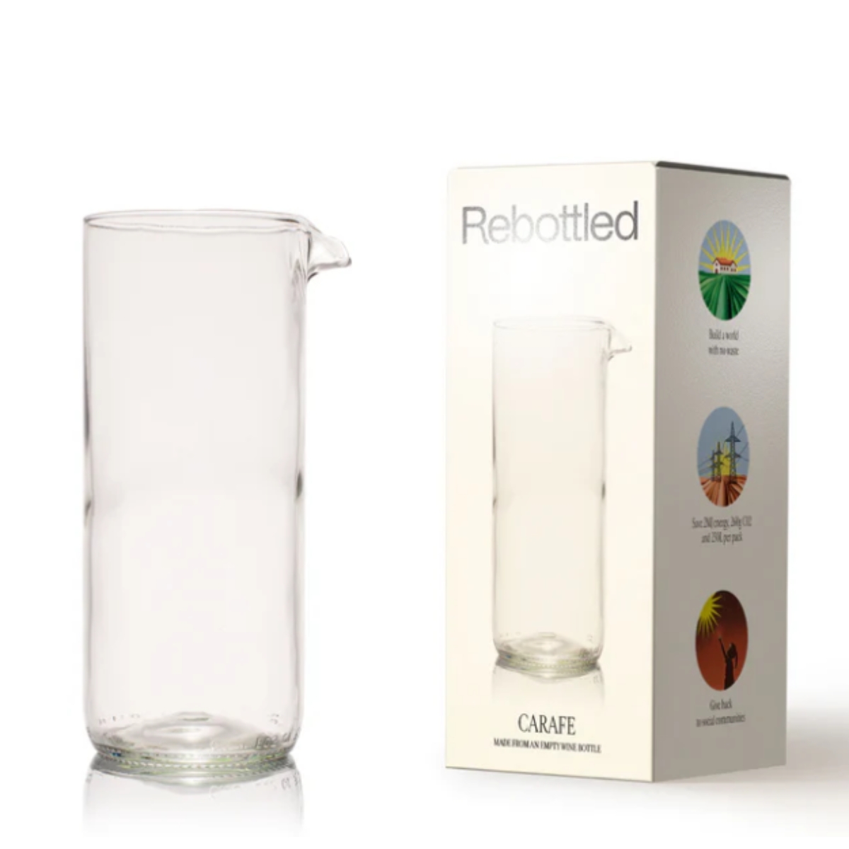Karaf van Rebottled van upcycled glas met verpakking