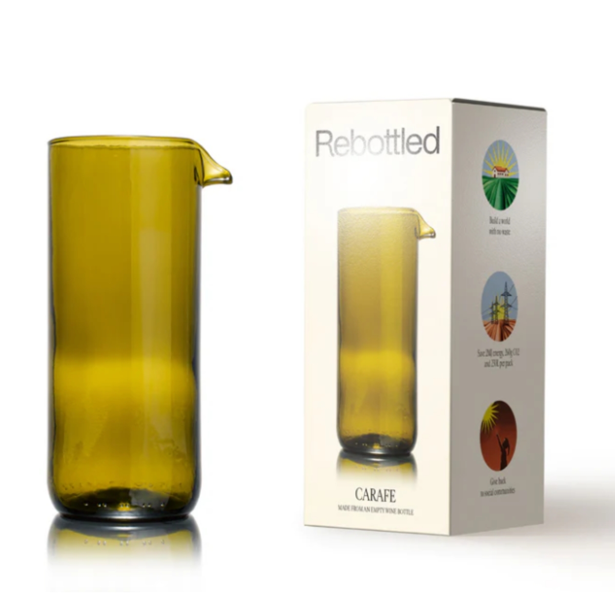 Karaf van Rebottled van upcycled glas olijf met doos