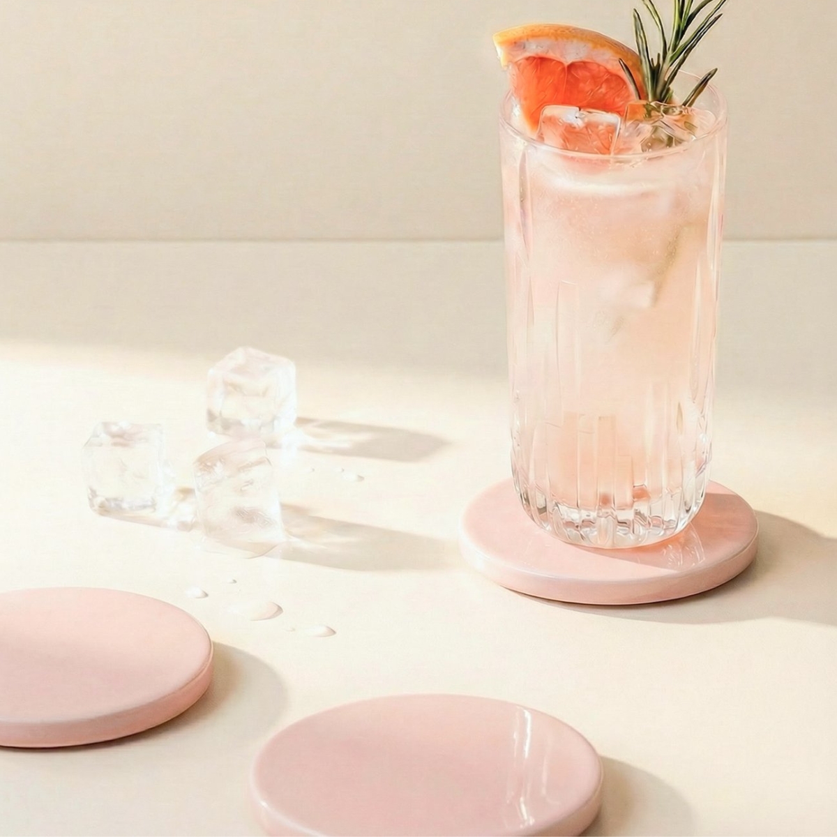PLAYTS bordje rond in de kleur roze met een glas limonade erop