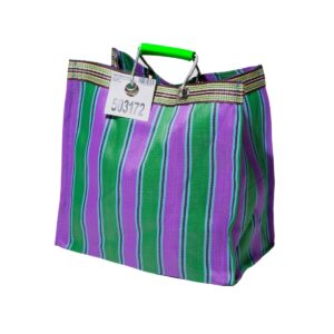 Puebco tas met groen en paars strepen gemaakt van 100% gerecycled plastic
