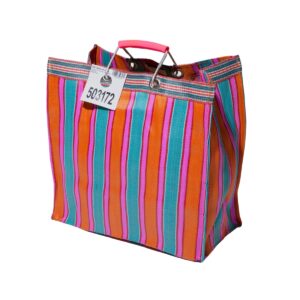 Puebco tas met oranje en roze strepen gemaakt van 100% gerecycled plastic