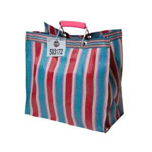 Puebco tas met rood en blauw strepen gemaakt van 100% gerecycled plastic