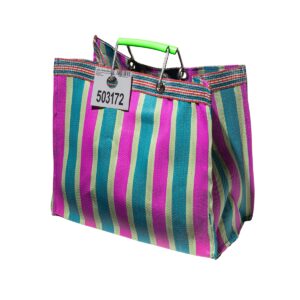 Puebco tas met groen en roze strepen gemaakt van 100% gerecycled plastic