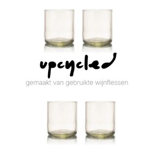 Rebottled tumbler short glazen, 4 pack, helder met tekst upcucling