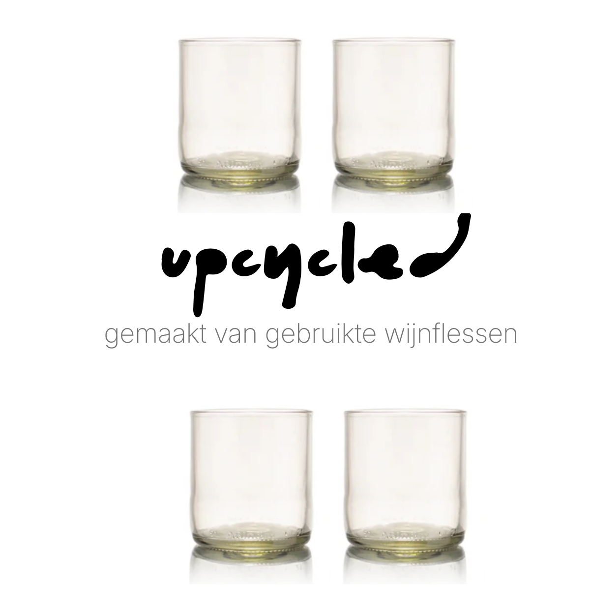 Rebottled tumbler short glazen, 4 pack, helder met tekst upcucling