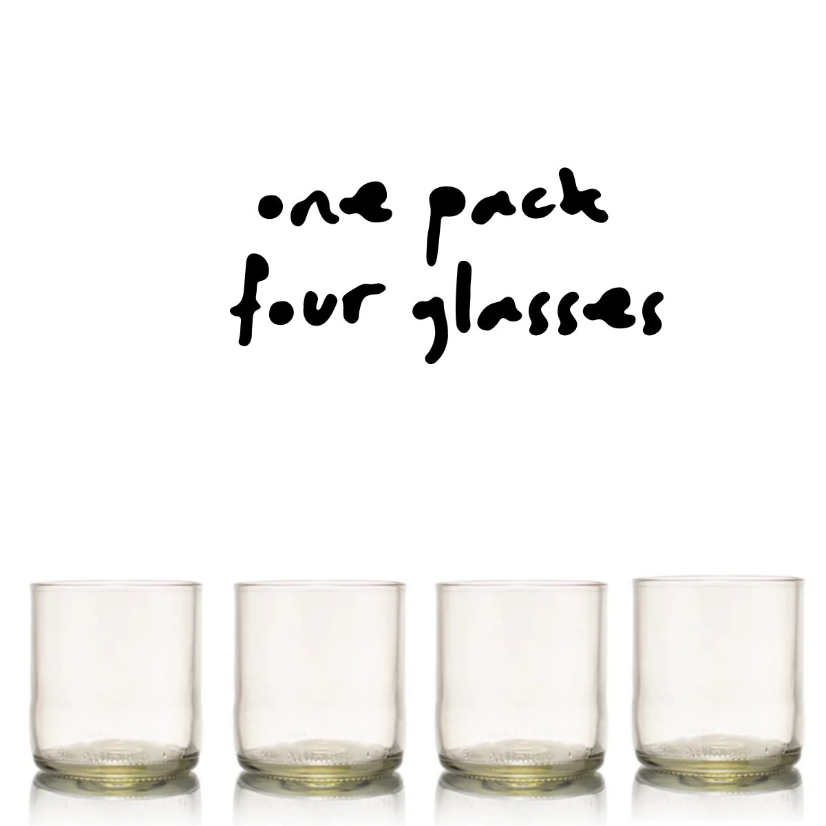 Rebottled tumbler short glazen, 4 pack, helder met tekst