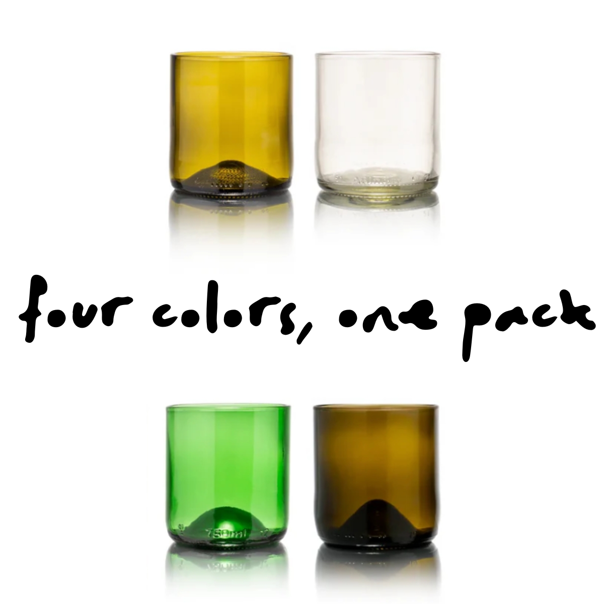 Rebottled tumbler short glazen in 4 kleuren 4 kleuren in 1 verpakking