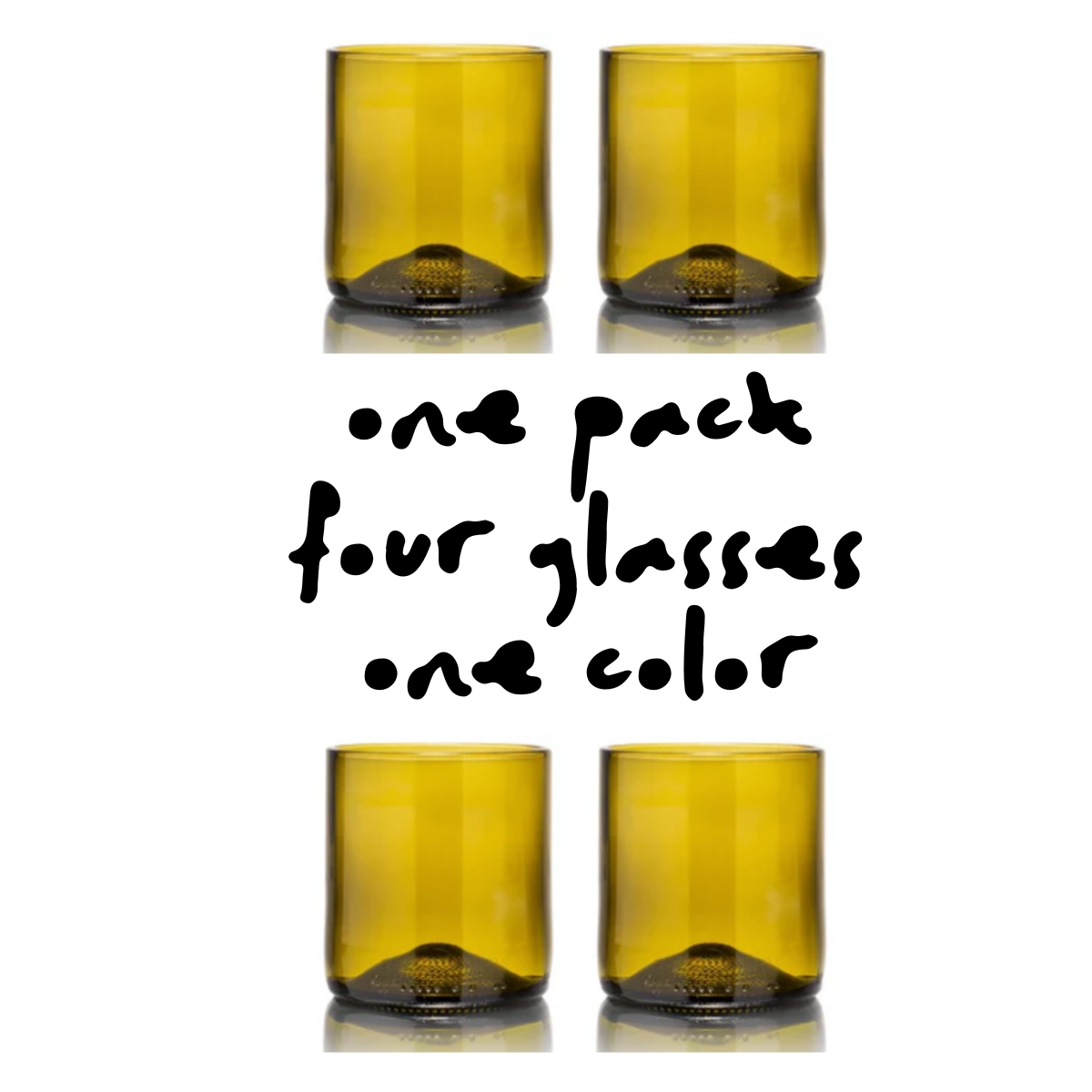 Rebottled tumbler short glazen, 4 pack, in de kleur olijf, 1 verpakking 4 glazen