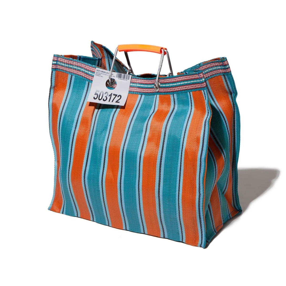 Puebco tas met oranje en blauwe strepen gemaakt van 100% gerecycled plastic