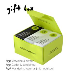 The soap and the sea limited edition neongele cadeauverpakking met 3 zepen.