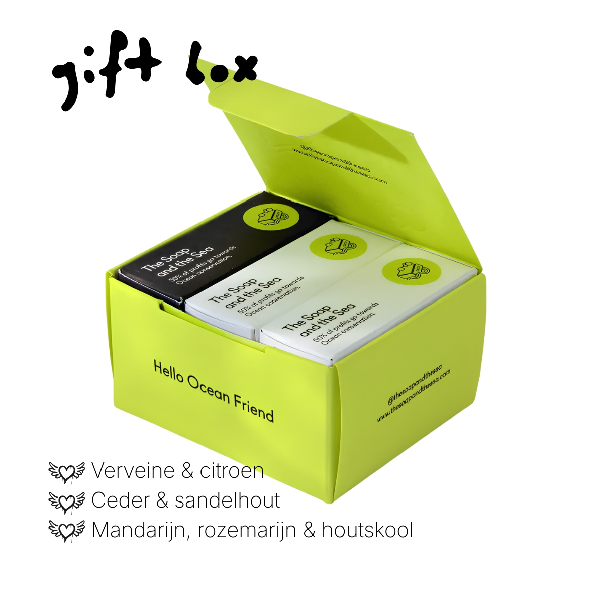 The soap and the sea limited edition neongele cadeauverpakking met 3 zepen.
