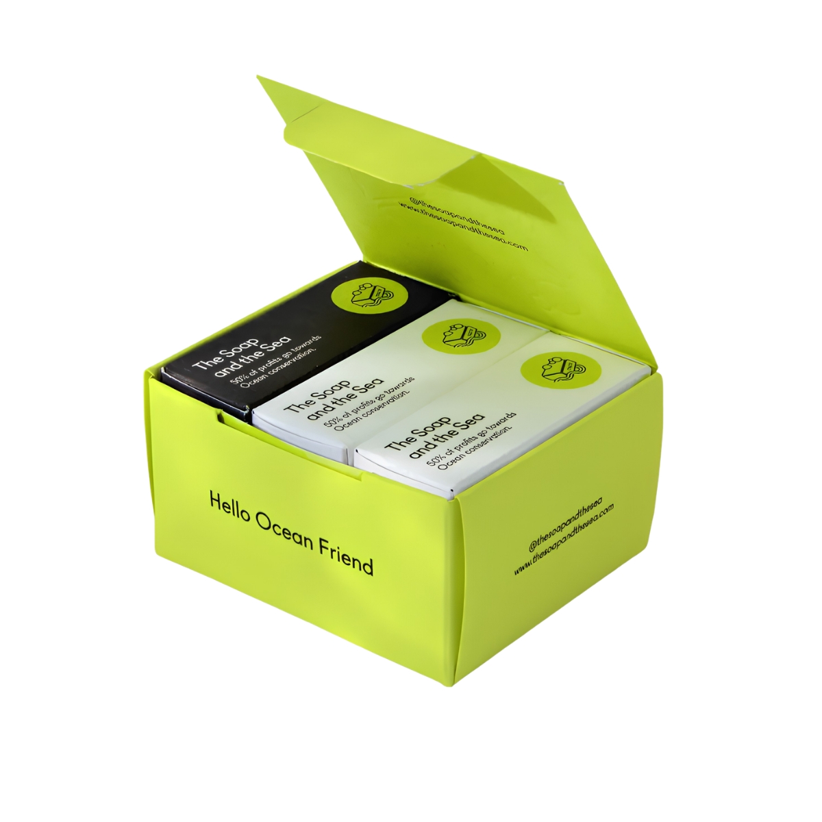The soap and the sea limited edition neongele cadeauverpakking met 3 zepen.