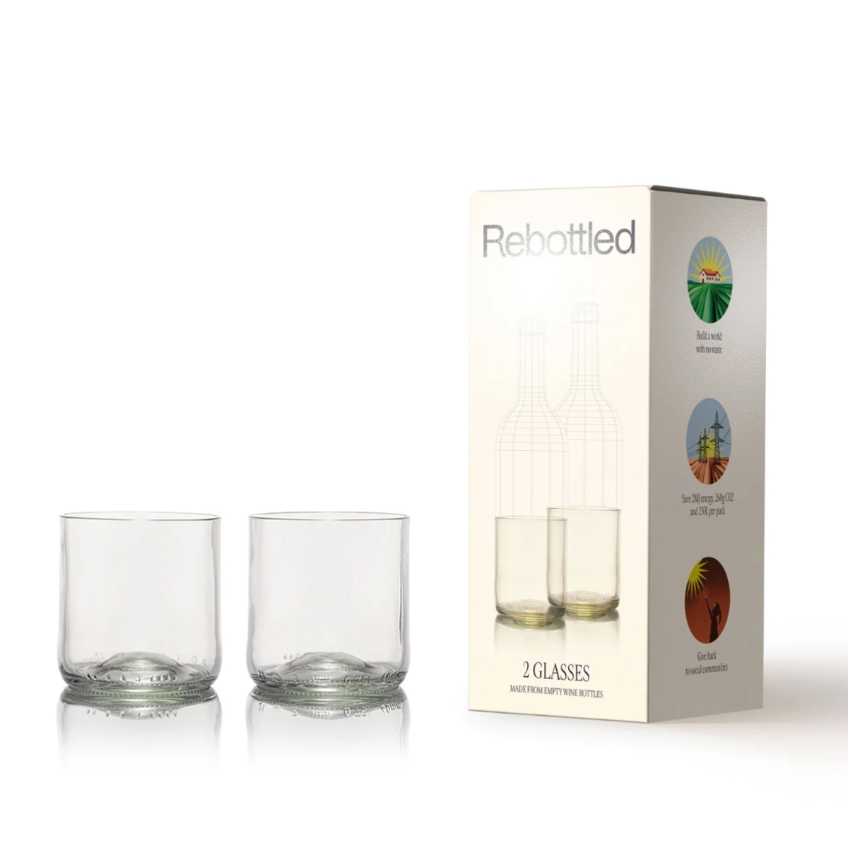 Rebottled tumbler short, 2 stuks, helder glas met verpakking