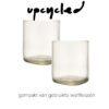 Rebottled tumbler short, 2 stuks, helder glas met de tekst upcycling
