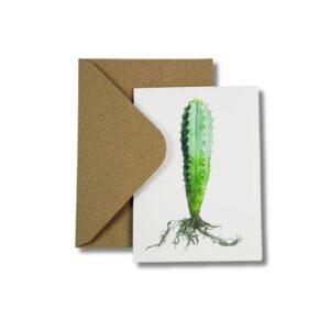 Wenskaart liggend op envelop met een pilosocereus cactus in aquarelle