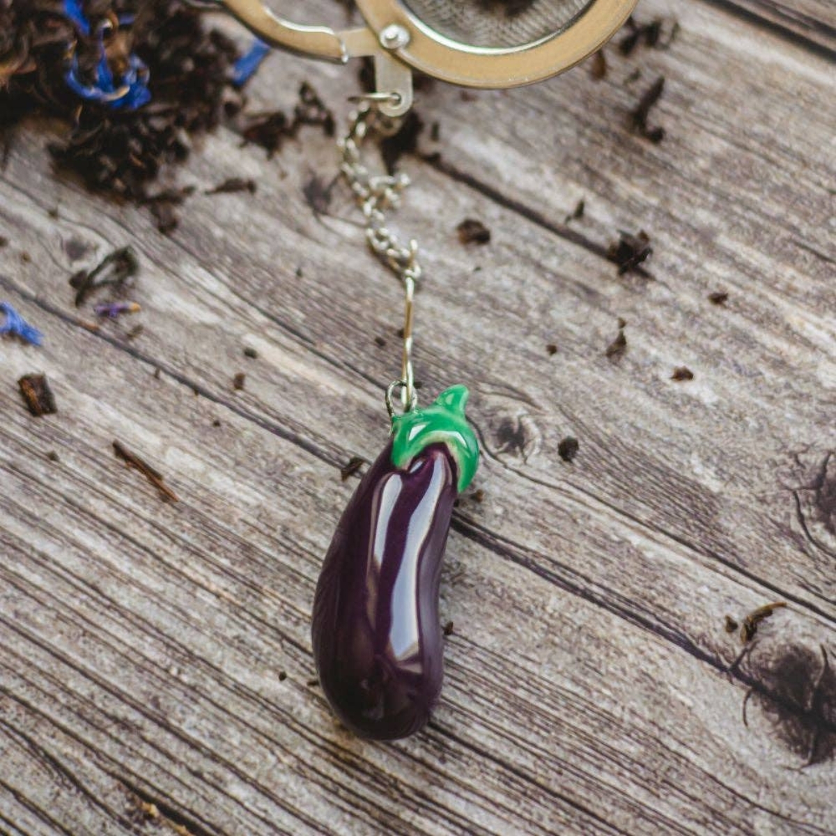 Thee-ei met aubergine van keramiek | handgemaakt - Afbeelding 4